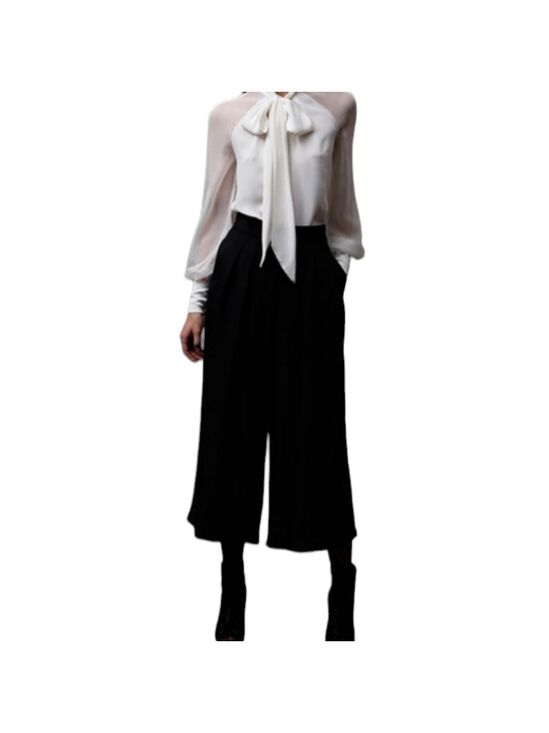 Casa Donna Pants - TRÏBE SOLID Black Sheer Culottes with Elastic Waistband Size Small NWT